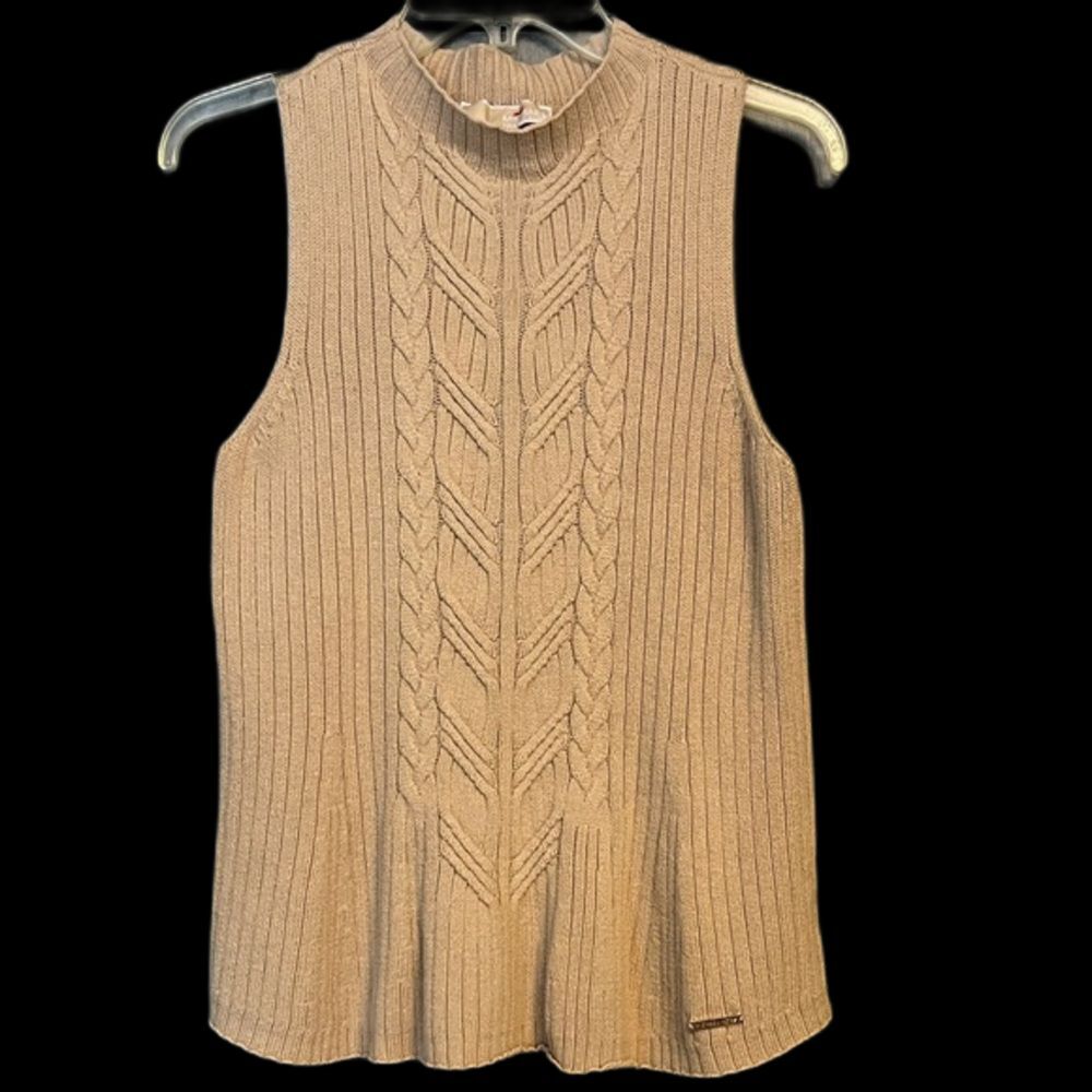 Michael Kors SZ MED Camel Cable Knit Sleeveless Sweater, cozy, designer, luxe